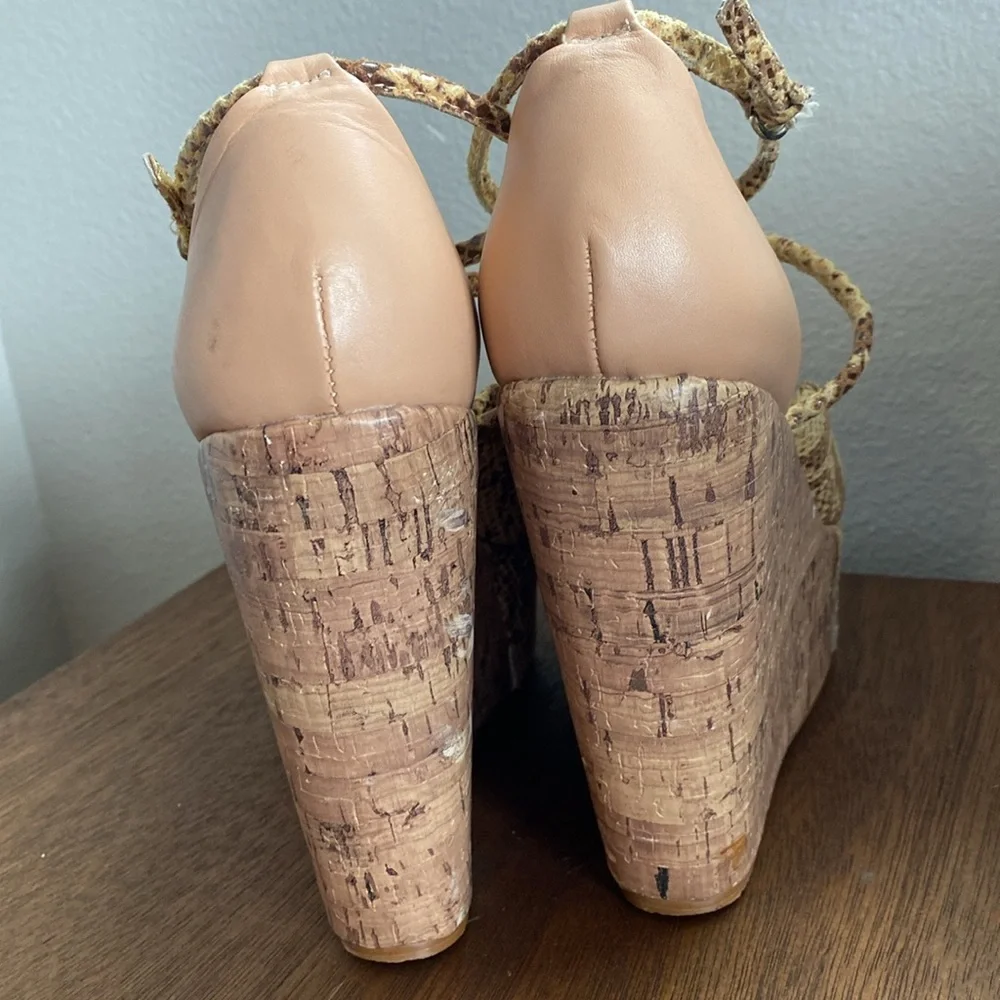 Ted Baker London Leuzea Snakeskin Open Toed Cork Platform Shoes, Women’s 8
